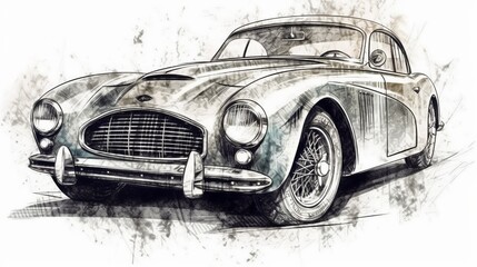 Poster - Drawing Sketch Vintage Sports Car Generative AI