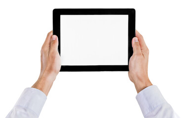 Poster - Hands Holding an iPad with Blank Screen