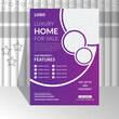 © High Creative IT - modern creative purple deep and light color gradient Professional real estate flyer design template for home housing or property business agency. Home sale advertisement a4 size half page poster