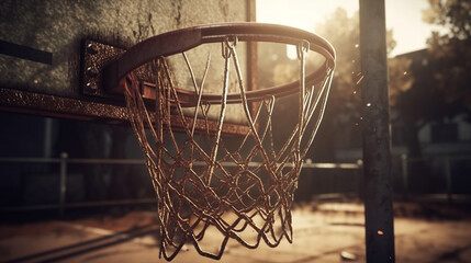 Wall Mural - ;basketball hoop in sunset light generative AI