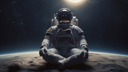 Wall Mural - an astronaut meditating on the solar system. generative ai