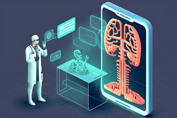 Tele medicine concept,Medical Doctor online communicating the patient on VR medical interface with Internet consultation technology made with Generative AI