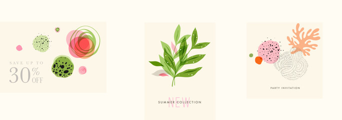 Wall Mural - trendy abstract floral and graphic elements. universal art collages. template for poster, cover, bro