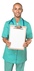 Sticker - Portrait of a Male Nurse , Doctor Showing Blank Clipboard