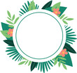 © Revolutionizzed - summer tropical exotic leaves green botanical background. round circle ring flowers wreath on transparent