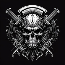 Skull Guns Logo: Aggressive Emblem With Graphic Style - Generative AI