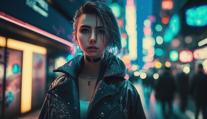 Beautiful anime girl cyberpunk Tokyo, generative AI