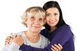 © BillionPhotos.com - Cute family portrait. Young adult daughter with senior mother embracing, isolated on white