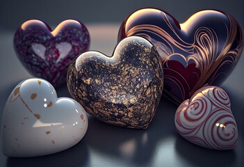 Heart Marble Ornaments. Generative AI