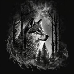 Naklejka na meble wolf burning bright In the forests of the night - generative ai