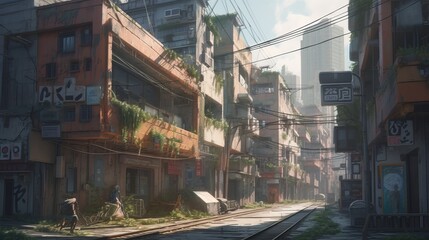 Naklejka na meble Fantasy Abandoned city. Generative AI