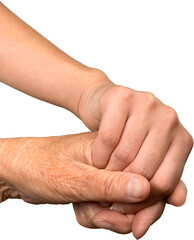 Wall Mural - Young Woman's Hand Touching and Holding an Old Hand