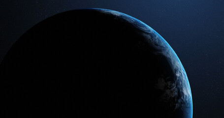 Wall Mural - Part of planet earth in darkness at night, viewed from outer space, with copy space