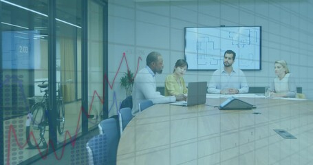 Poster - Animation of financial data processing over diverse business people in office