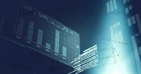 Wall Mural - Animation of financial data processing over blue background