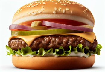 Beef Burger PNG Image_ Beef Burger in Transparent Background_ Burger PNG image. Generative AI