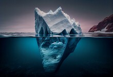 An Arctic Iceberg Floats In Water Because Climate Change Causes Ice Chunks To Melt Away, Which Causes Arctic Icebergs To Float. An Arctic Iceberg Floats In Water As A Result Of Climate. Generative AI