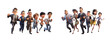 © Black Pig - 3D cartoon character cute group of Business people multi-ethnic teamwork running together to success idea concept design, Full length of happy young  in formal wear celebrating,
