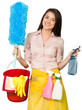 © BillionPhotos.com - Friendly Young Charwoman Holding Accessories for Cleaning  - Isolated