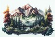 Watercolor landscape of forest and mountains. Wild nature background. Generative AI