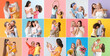 © Pixel-Shot - Collage with happy mothers and daughters on color background