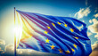 European Union flag against the blue sky. Generative AI