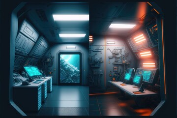 Wall Mural - abstract in futuristic interior architecture of spaceship with power generative technology. concept 