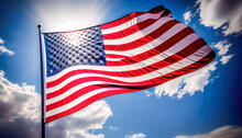 American Flag On Blue Sky Background. Generative AI