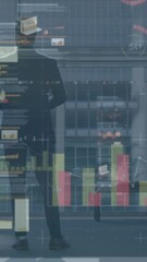 Wall Mural - Animation of statistics processing over businessman