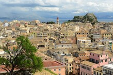 Corfu Town, Corfu Island, Greece- Town Rooftop View From The 15th Century Venetian Fort In Spring.