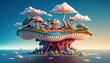 Fantastic mushroom surreal float island landscape. Generative AI.