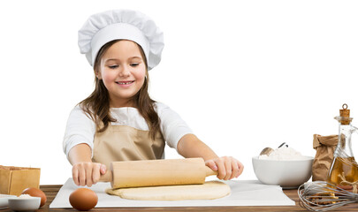 Sticker - Happy child in chef costume stretch the dough