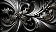 Moderne Luxus Barock Muster, mit Weiss, Schwarz und Silbernen Tönen, Textur gekrümmte Elemente in 3D-Look. Silber und Schwarz ausgefallenen markanten Hintergrund. Generative AI Illustration