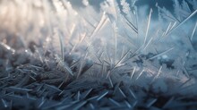  A Close Up Of A Bunch Of Ice Crystals On A Window Pane With A Blurry Background Of Snow Flakes On The Glass.  Generative Ai