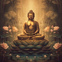 Painting Buddha Statue In The Lotus Position
