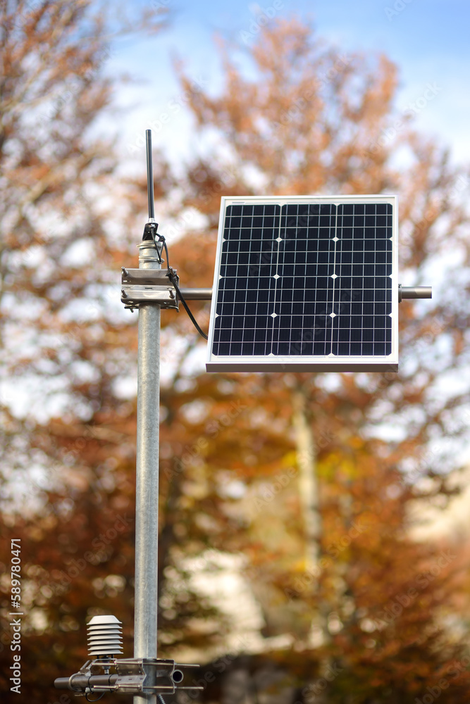 Small solar cell panel. Solar power is the conversion of energy from sunlight into electricity. It is ecological energy.