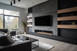 Tv Mounted Above Sleek Fireplace In Modern Living Room. Generative AI