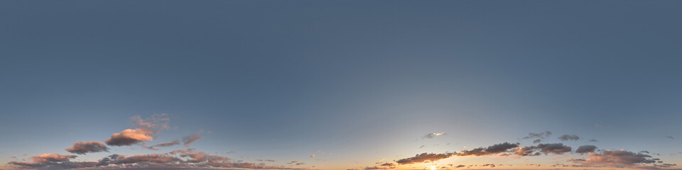 Wall Mural - sunset sky with evening clouds as seamless hdri 360 panorama view with zenith in spherical equirecta