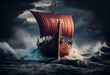 Viking ship in the storm. Generative AI