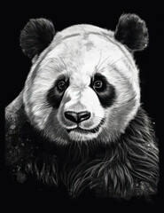 Wall Mural - Panda bear face sketch, black and white. Logo design. Generative AI