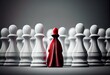 © Logan - Leadership concept, red pawn of chess, standing out from the crowd of white pawns, on white background. 3D Rendering. Generative AI