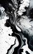 © RocknRoller Studios - Liquid Swirls in Beautiful Black and White colors, with White Particles. Elegant Marbling Background. Generative AI.
