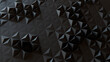 © RocknRoller Studios - Black Three-Dimensional Surface with Triangular Pyramids. High Tech, Dark 3d Banner.
