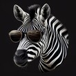 portrait of a zebra with glasses on a black background Generative AI
