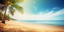 Summer Landscape Background With Palm Tree And Sea.Colorful Summer Template. Concept Of Recreation. Generative AI