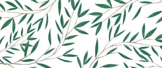 Abstract watercolor leaf background vector. Natural botanical leaf branch with watercolor texture. Pattern design illustration for decoration, wall decor, wallpaper, cover, banner, poster, card.