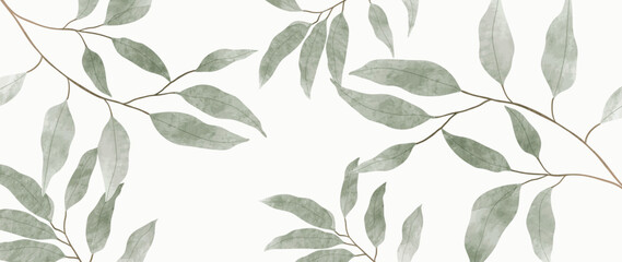 Abstract watercolor leaf background vector. Natural botanical leaf branch with watercolor texture. Pattern design illustration for decoration, wall decor, wallpaper, cover, banner, poster, card.