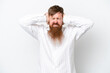 © luismolinero - Redhead man with long beard isolated on white background frustrated and covering ears