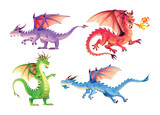 Fototapeta Dinusie - Dragons character set in cartoon style
