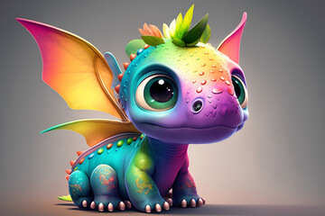 Cute colorful baby dino chracter. Generative ai